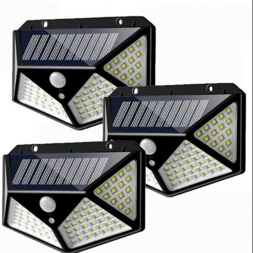 Set 3 lampi cu incarcare solara, cu senzori de noapte, miscare si lumina, 3 trepte de iluminare, 100 x LED
