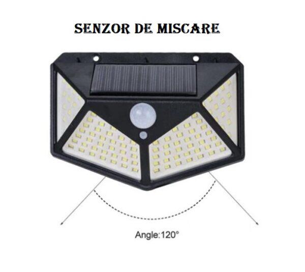 Set 3 lampi cu incarcare solara, cu senzori de noapte, miscare si lumina, 3 trepte de iluminare, 100 x LED