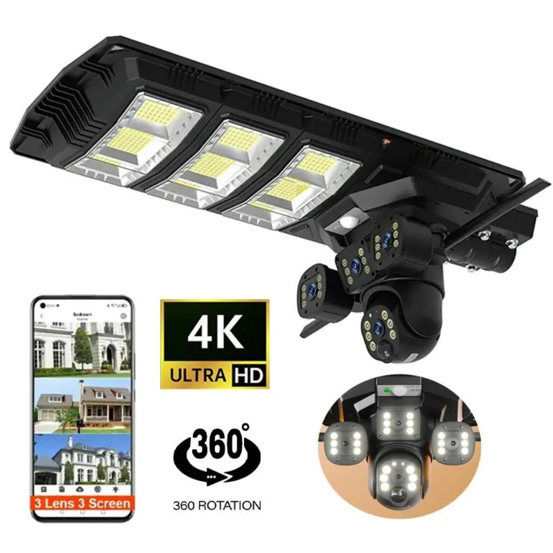 Camera 4K UltraHD 9MP 2in1, Lampa Solara 450W Stradala LED, Camera De Supraveghere 360