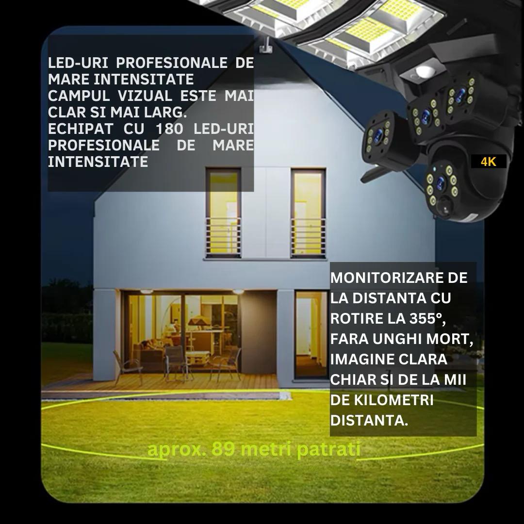 Camera 4K UltraHD 9MP 2in1, Lampa Solara 450W Stradala LED, Camera De Supraveghere 360