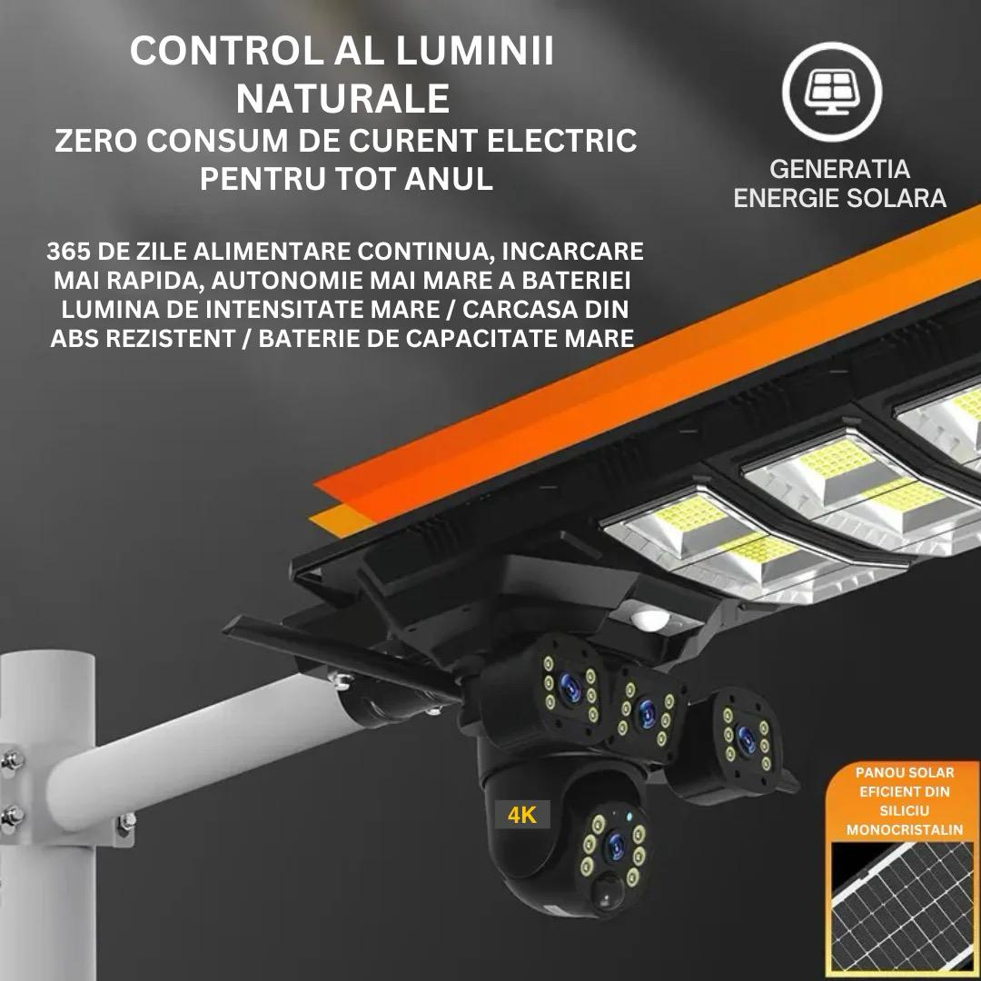 Camera 4K UltraHD 9MP 2in1, Lampa Solara 450W Stradala LED, Camera De Supraveghere 360