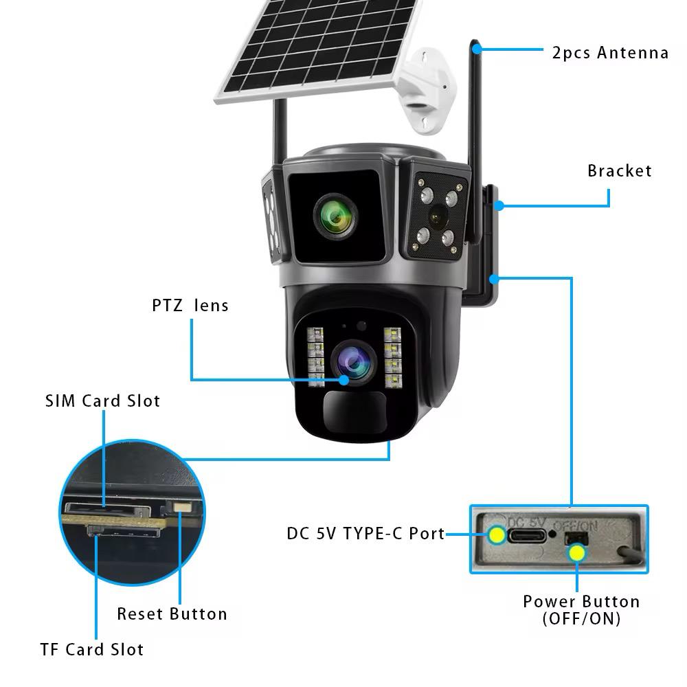Camera Supraveghere Solara 6MP, UltraHD, Rotativa 360, Wifi/4G, Panou Solar