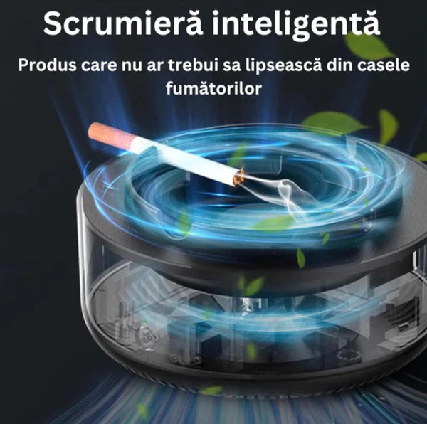 Scrumiera electrica, multifunctionala, portabila, cu ventilator si filtru antifum